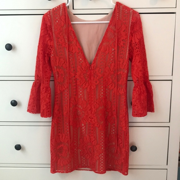 Vibrant Red-Orange Spring Lace Dress! - Picture 4 of 7